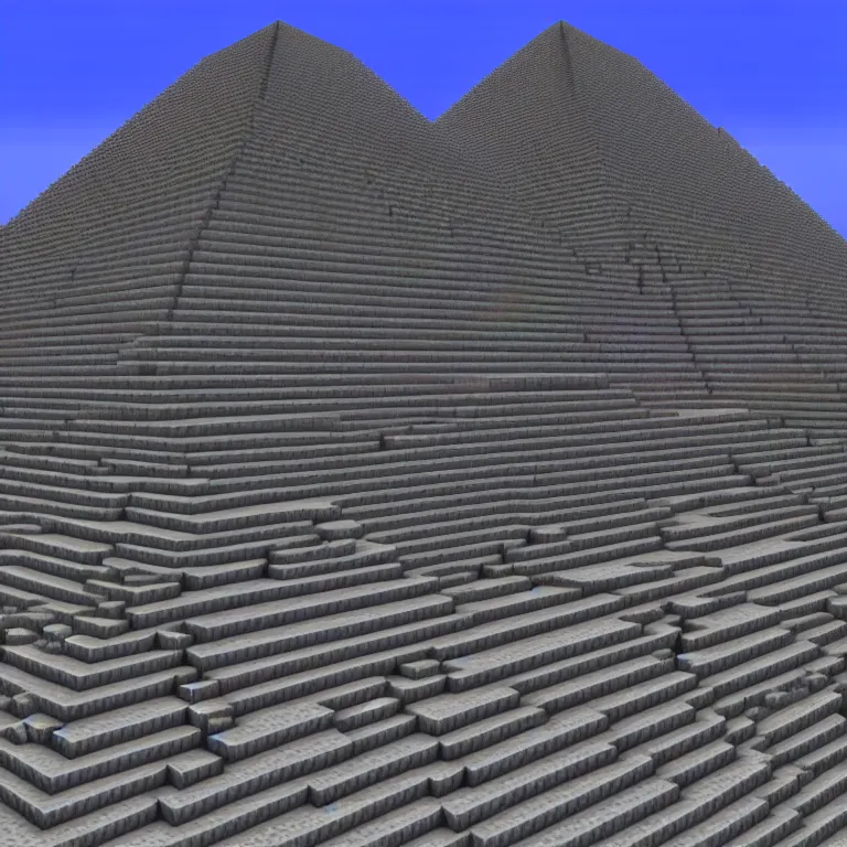 Image similar to A pyramid of gizah in minecraft style. Straight lines, corners, high detailed, details, ultra realistic, photorealism, 8k, wide shot, symmetrical, render, brutalism, rays of light, architecture, volumetric lighting, cinematic, shadows