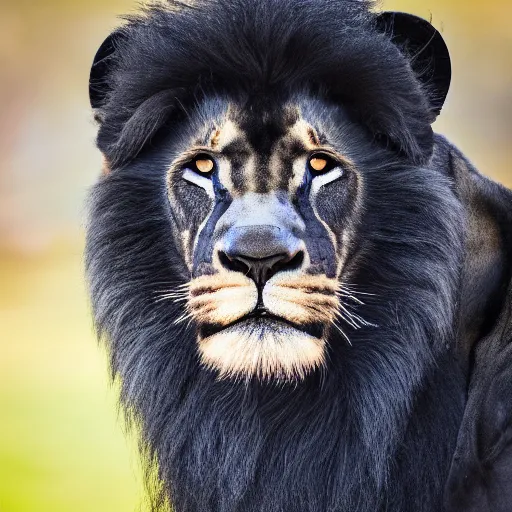 Image similar to professional photography of a black lion, spectacular in its beauty, 8 k