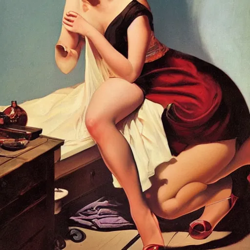 Image similar to woman painting by gil elvgren