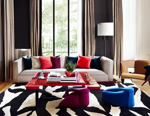 Image similar to apartment designed by nate berkus, rich royal colors