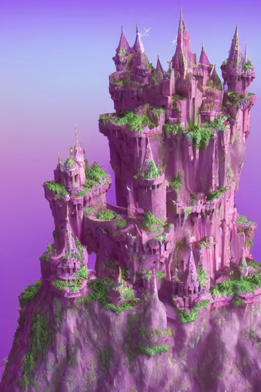 Prompt: multi level fairy castle, calm, tranquil, faded effect, detailed, vaporwave colors, render by substance designer