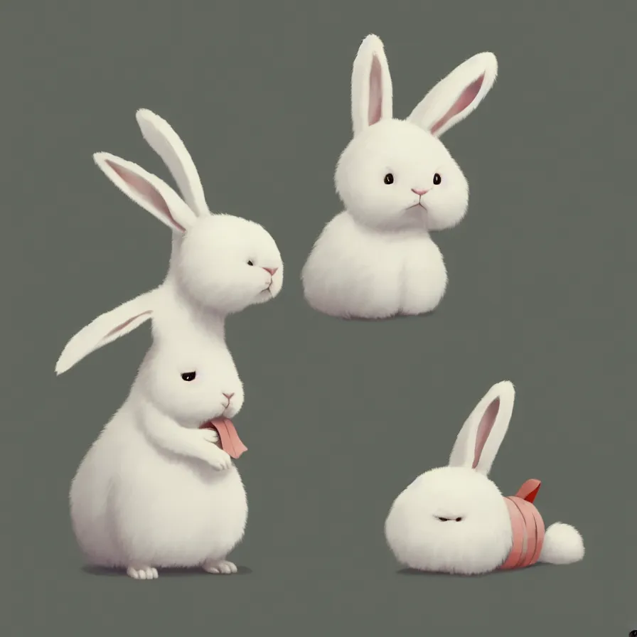 Prompt: Goro Fujita illustrating a lovely white fluffy bunny, with big ears on a plain background, caricatured animals, art by Goro Fujita, sharp focus, highly detailed, ArtStation