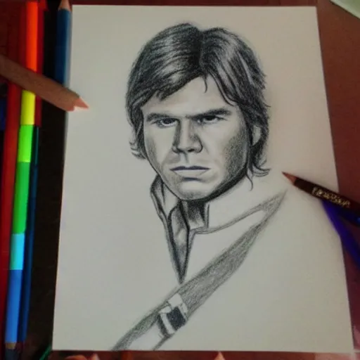 Image similar to my child's drawing of han solo, crayon