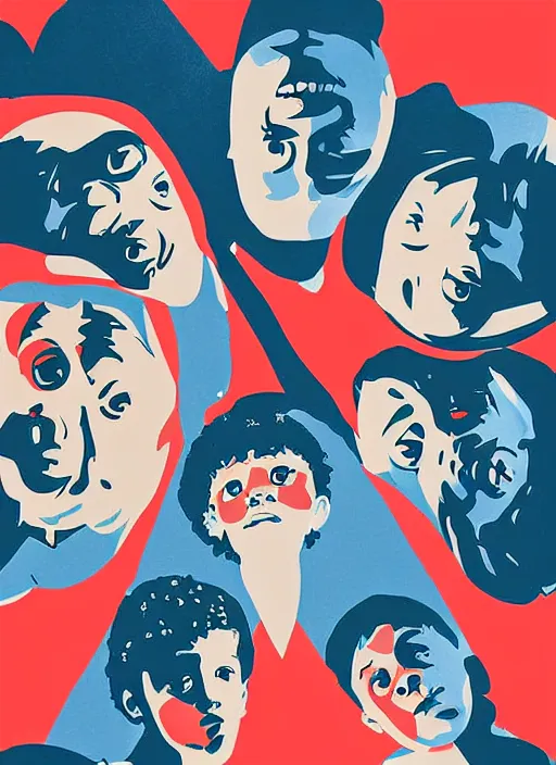 Image similar to poster stylized minimalist kids from cast of stranger things art by kiyoshi awazu, perfectly centred, sharp