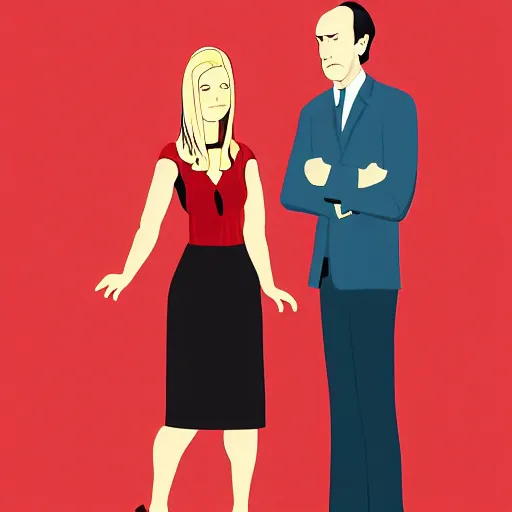 Prompt: kim wexler and saul goodman, flat illustration, trending on artstation, high quality