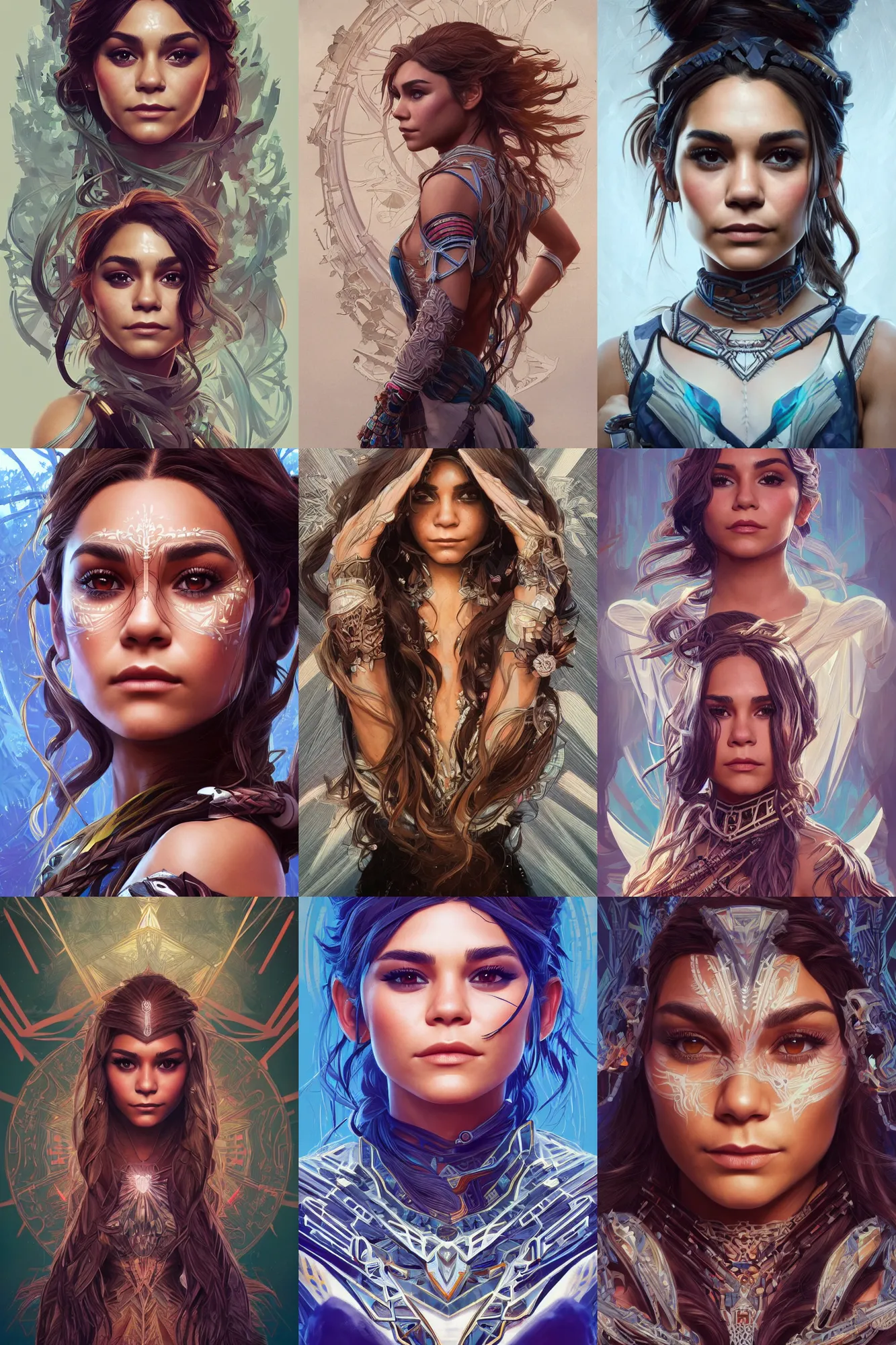 Prompt: symmetry!! portrait of vanessa hudgens in the style of horizon zero dawn, machine face, intricate, elegant, highly detailed, digital painting, artstation, concept art, smooth, sharp focus, illustration, art by artgerm and greg rutkowski and alphonse mucha, 8 k