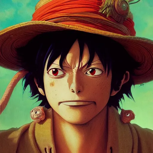 Prompt: highly detailed vfx portrait of monkey d. luffy, stephen bliss, greg rutkowski, loish, rhads, beeple, makoto shinkai, tom bagshaw, alphonse mucha, global illumination, sharp focus, art by artgerm and greg rutkowski, stanley kubrick, best of behance, cinematic lighting, detailed eyes,