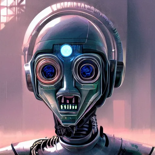 Image similar to concept art portrait of a diesel punk robot on a depth of field background, by cam sykes. an intricate, elegant, highly detailed digital painting, concept art, smooth, sharp focus, illustration, in the style of syd mead.