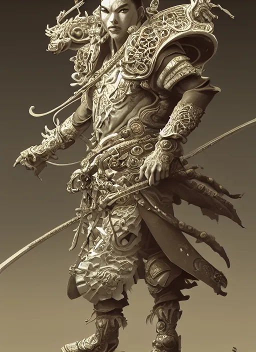 Prompt: subsurface scattering, white, koi, samurai deity with filigree ivory armor, octane render, by jesper ejsing, james jean, justin gerard, tomasz alen kopera, cgsociety and fenghua zhong, highly detailed, rim light, cinematic lighting, art, very coherent, cinematic, hyper realism, high detail, 8 k