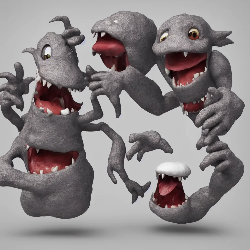 Prompt: cute weird monster emoticone, 3 d render, white background realistic,