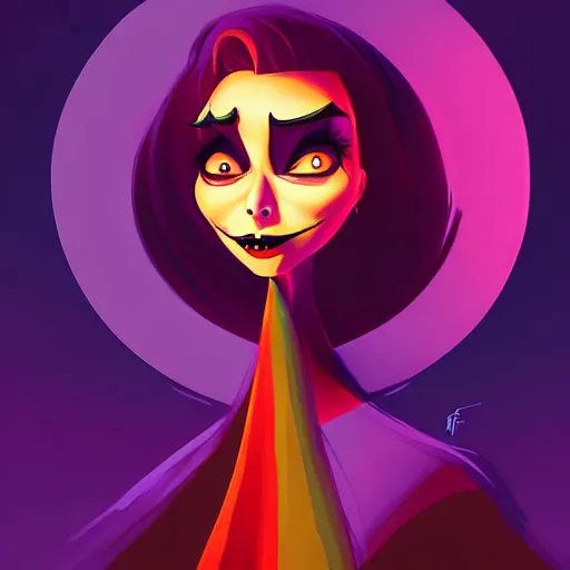 Image similar to curled perspective digital art of a dark hair woman wearing arafat arab scarf by anton fadeev from nightmare before christmas