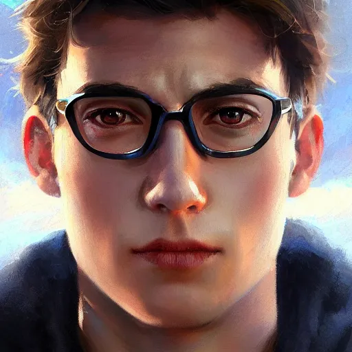 Image similar to peter parker closeup portrait, dramatic light, lake background, 2 0 0 mm focal length, painted by stanley lau, painted by greg rutkowski, painted by stanley artgerm, digital art, trending on artstation