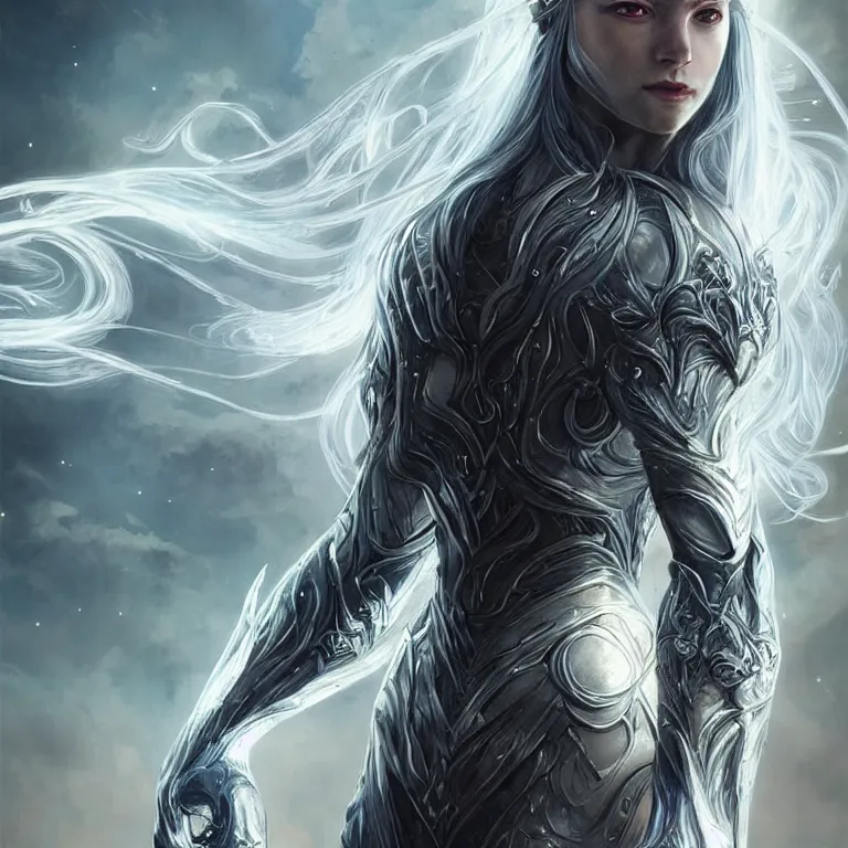 Prompt: beautiful cinematic fantasy poster, sci-fi, semi-transparent, beautiful gumdrop head with brilliant silver flowing hair and a brilliant jeweled silver helm, beautiful white glowing eyes, wideshot ultrawide angle epic scale, hybrid from The Elden Ring and art direction by Darius Zawadzki ;by artgerm; wayne reynolds art station; cinematic quality character render; low angle; ultra high quality model; production quality cinema model;