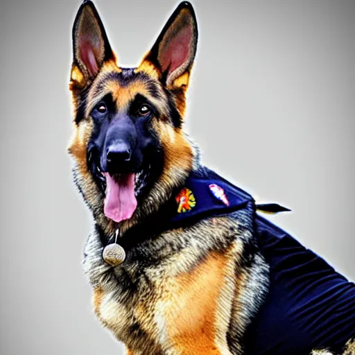 Image similar to a humanoid german shepherd posing as a eagle scout. pinterest, 4 k.