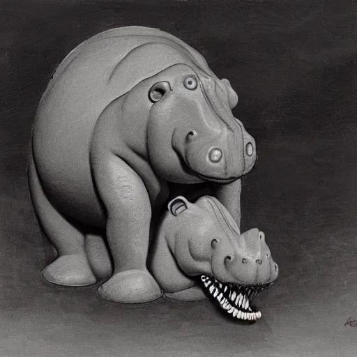 Prompt: creepy crystal hippopotamus by antonio berni