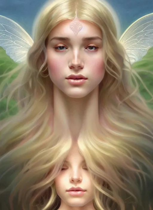 Prompt: perfectly feminine face meditation!! murky lighting, wind blowing, full body portrait of young fairy goddess blessed by nature with ever - increasing physical mental perfection, blonde, symmetrical! intricate, sensual, highly detailed, biblical divine holy perfection!! digital painting, artstation, concept art, smooth, sharp focus, by artgerm and greg rutkowski and alphonse mucha