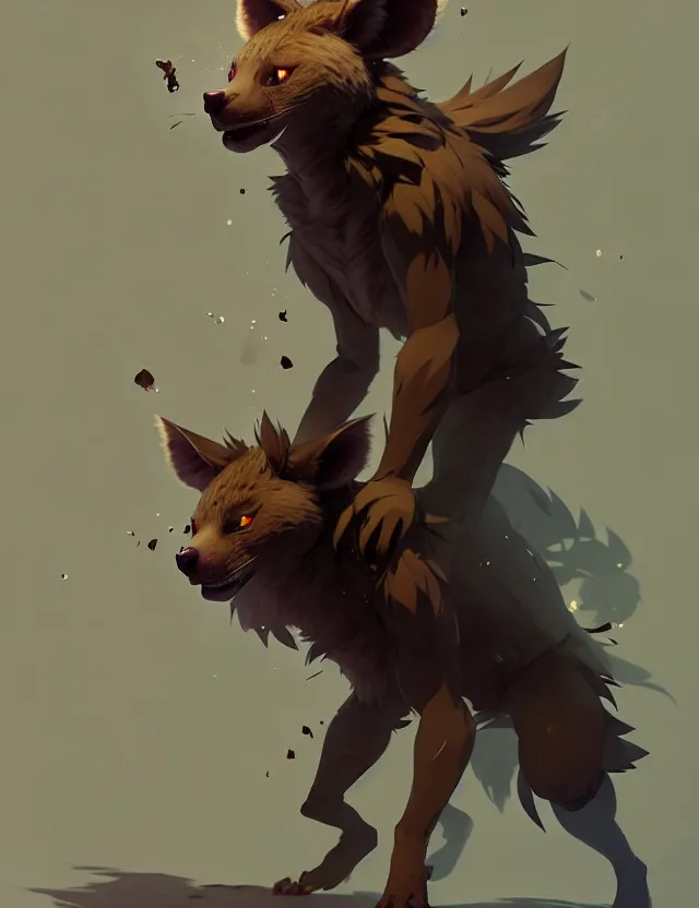 Image similar to a beautiful fullbody portrait of a cute anime male brown hyena boy. character design by cory loftis, fenghua zhong, ryohei hase, ismail inceoglu and ruan jia. artstation, volumetric light, detailed, photorealistic, fantasy, rendered in octane