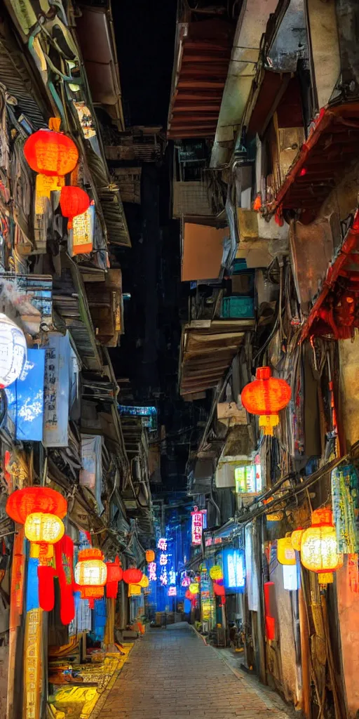 Prompt: view of an alley in china / taiwan at night