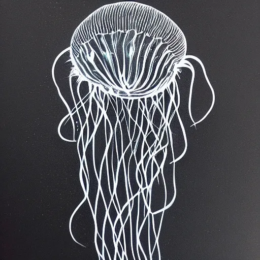 Prompt: a beautiful painted jellyfish on black paper