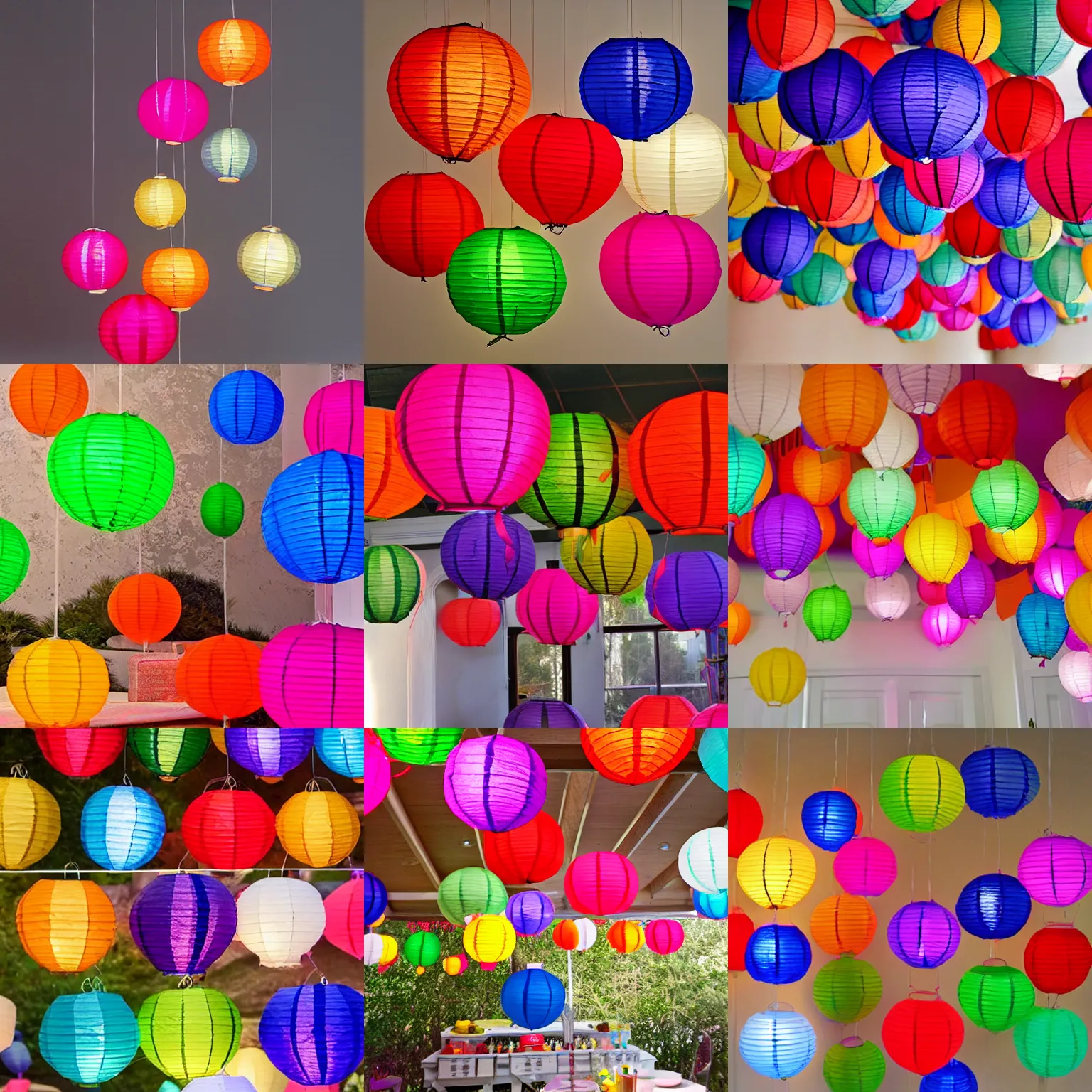 Prompt: paper lanterns in many colors