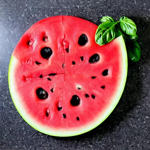 Prompt: a watermelon that's cut up like a pizza