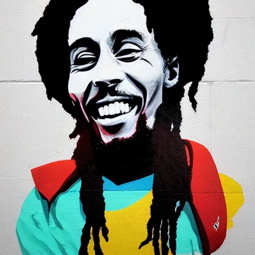 Prompt: Bob Marley profile picture by Sachin Teng, asymmetrical, Organic Painting , Matte Painting, geometric shapes, hard edges, graffiti, street art:2 by Sachin Teng:4