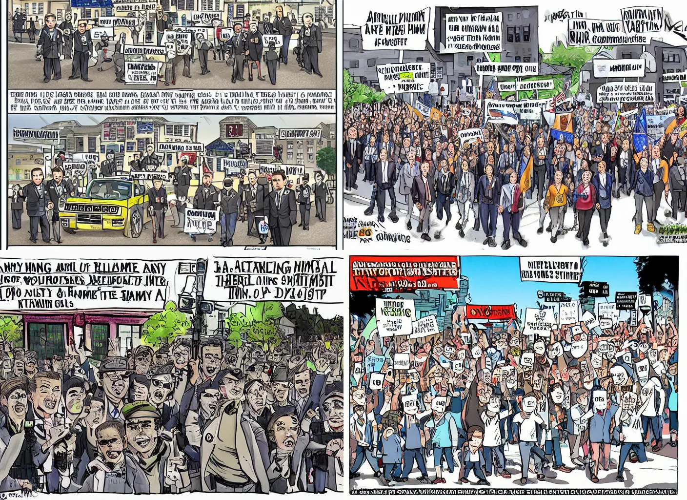 Prompt: any army of young and eager IRS agents shutting down a suburb street to begin investing financial crimes, political cartoon by ben garrison, one world government, illuminate symbols