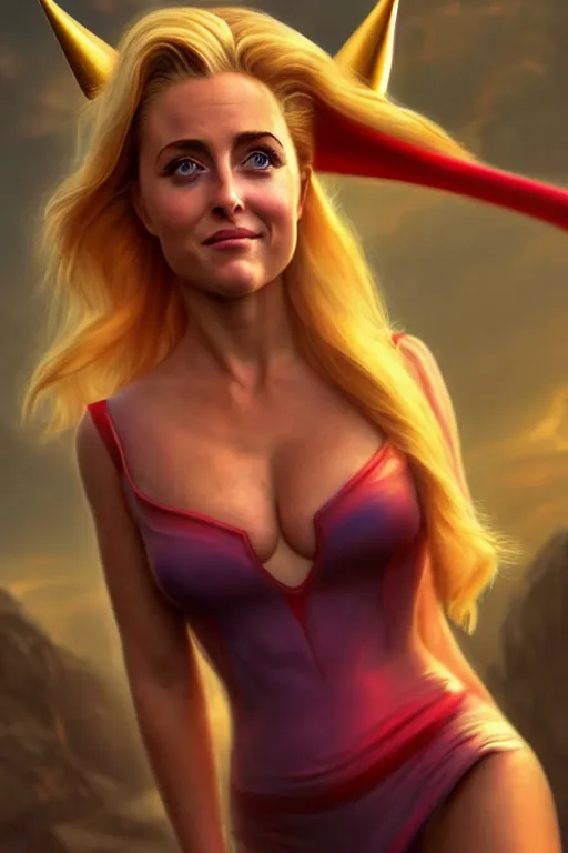 Prompt: polished sweaty she - ra : : young gillian anderson adult annasophia robb : : kate upton body : : weta disney pixar movie still photo : : hi - fructose, sci fi, fantasy, decadent highly - detailed digital painting, golden ratio, octane render, artstation, smooth, sharp focus, artgerm, mucha, loish, wlop : :