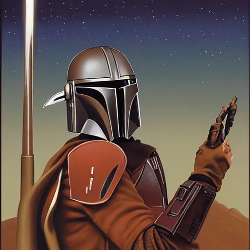 Prompt: A poster for The Mandalorian and Harry Potter, designed and painted by ralph mcquarrie