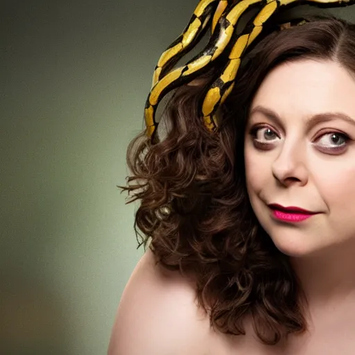 Prompt: rachel bloom as medusa with snakes for hair, real life, highly detailed, hyper realistic, 8 k resolution