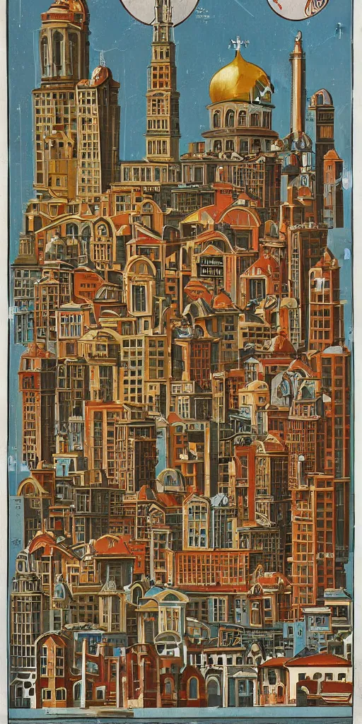 Image similar to orthodox icon about city in gdr brutalism architecture buildings