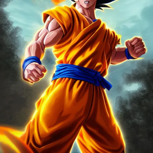 Image similar to cat goku saiyan, golden hour, fantasy, sharp focus, digital art, hyper realistic, 4 k, unreal engine, highly detailed, hd, dramatic lighting by brom, trending on artstation