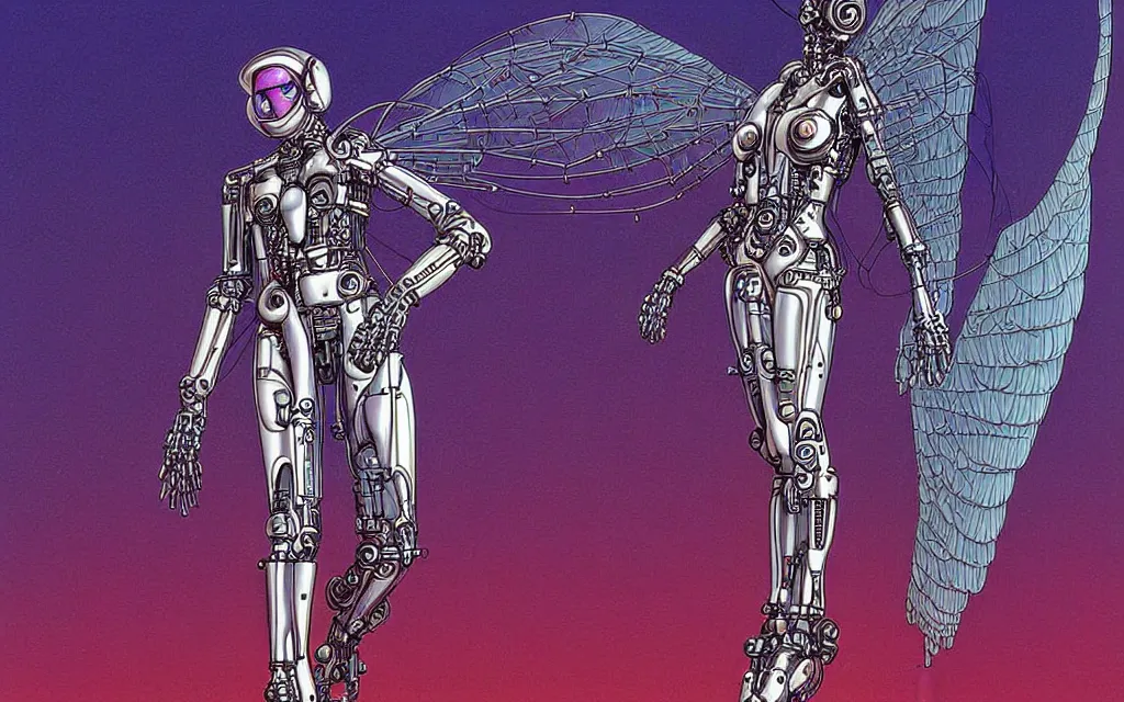 Image similar to futurist cybernetic angel, future perfect, award winning digital art by moebius