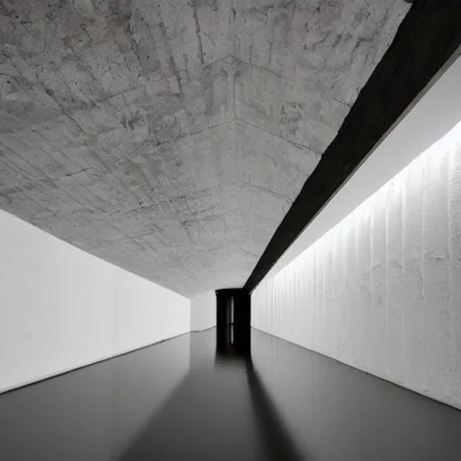 Image similar to underground liminal space, stucco walls, shiny floors, minimalist, stunning, light and shadows, catwalks