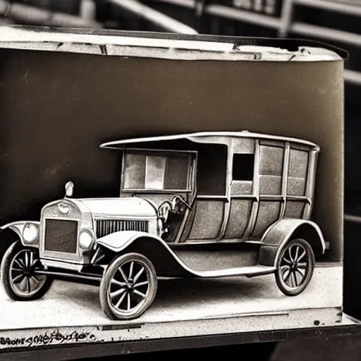 Image similar to a wax sketch of a ford model t