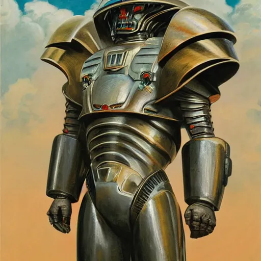 Image similar to soldier in art deco mayan power armor with strange spiral clouds in the background by j. c. leyendecker, barlowe, makoto kobayashi, greg rutkowski, and beksinski