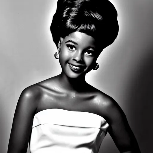 Image similar to black and white photo of a beautiful and elegant 1 9 6 5 young black actress