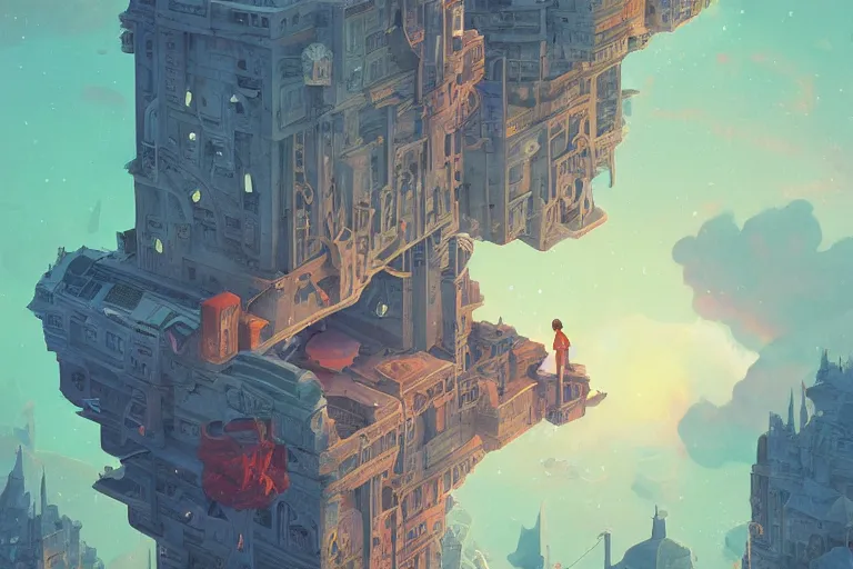 Image similar to a strange, fantastical dreamscape | | key visual, solid shapes, children's book illustration, digital painting by jakub gazmercik, makoto shinkai, max masnyy, jakub gazmercik, beeple, patrick faulwetter, heavenlydaemonic, and mc escher, surrealism, trending on artstation