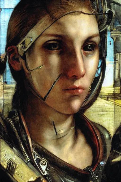 Image similar to a close - up portrait of a cyberpunk cyborg girl, by tintoretto, rule of thirds