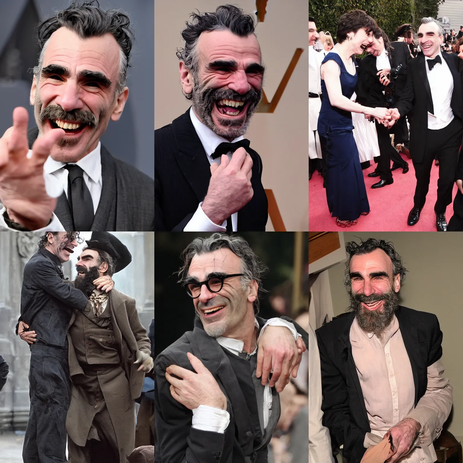 Prompt: Daniel Day-Lewis giggling like an idiot, having fun