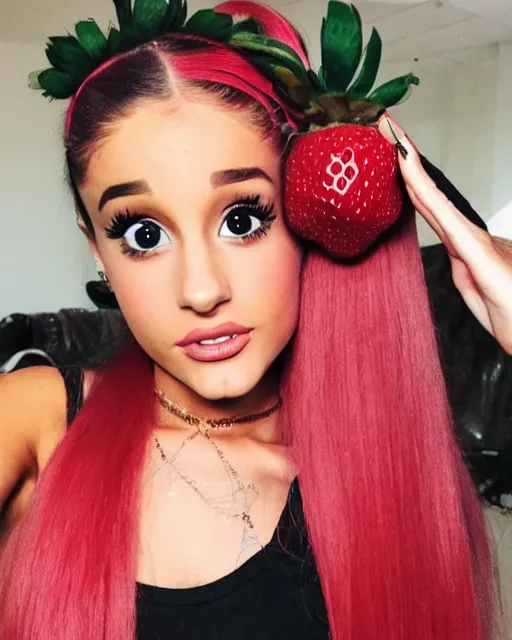 Image similar to ariana grande disguised as a strawberry