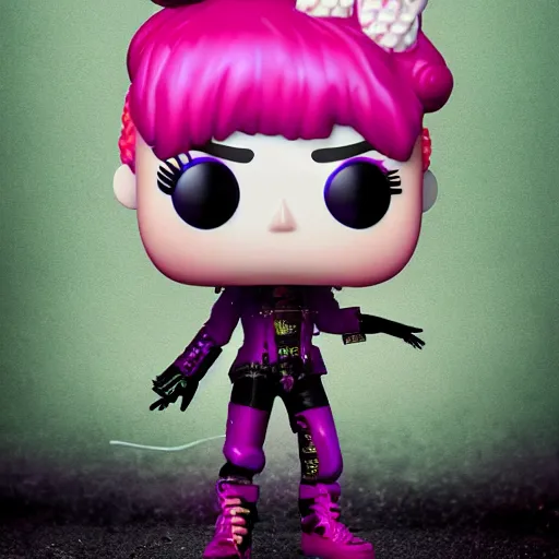 Image similar to Grimes as a Funko pop, photorealistic imagery, trending on artstation, vivid colors, lambent lighting, 4k, 8k, 35mm photography.