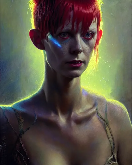 Image similar to a portrait of leeloo fantasy character portrait, ultra realistic, cinematic, concept art, wide angle, intricate details, hologram, highly detailed by greg rutkowski, aaron horkey, gaston bussiere, craig mullins, simon bisley, arthur rackham