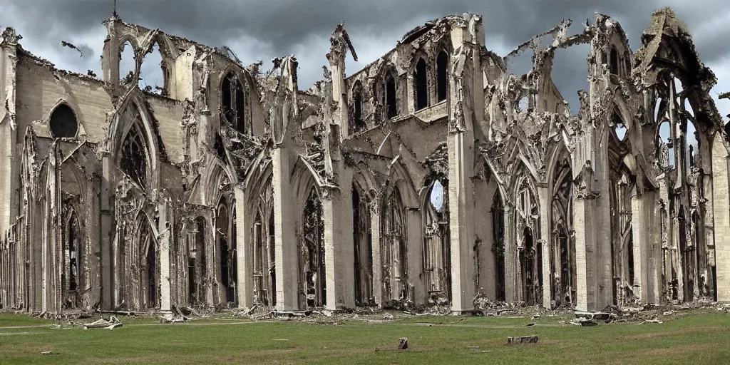 Prompt: A cathedral in ruins in the style of The Simpsons