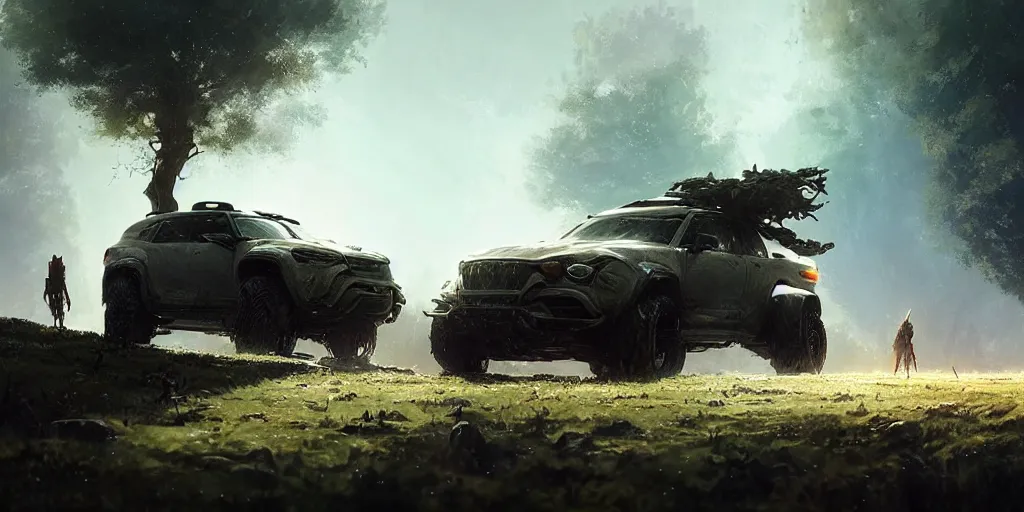 Prompt: a beautiful concept offroad suv, an epic fantasy, dramatic lighting, cinematic, establishing shot, extremely high detail, photorealistic, cinematic lighting, artstation, by cory loftis, fenghua zhong, ryohei hase, ismail inceoglu and ruan jia, midsommar