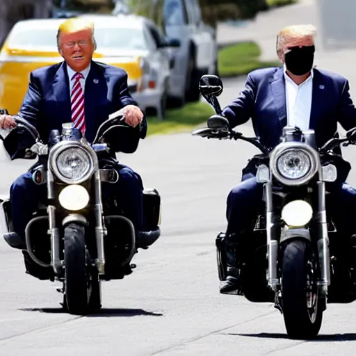 Image similar to donald trump and joe biden riding a motorcycle