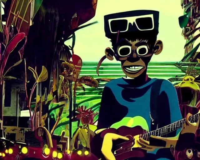 Image similar to still from a Gorillaz music video