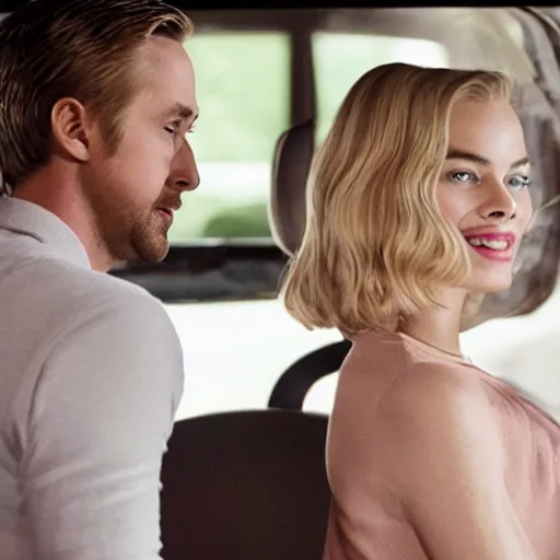 Image similar to still of ryan gosling and margot robbie, in a muet movie