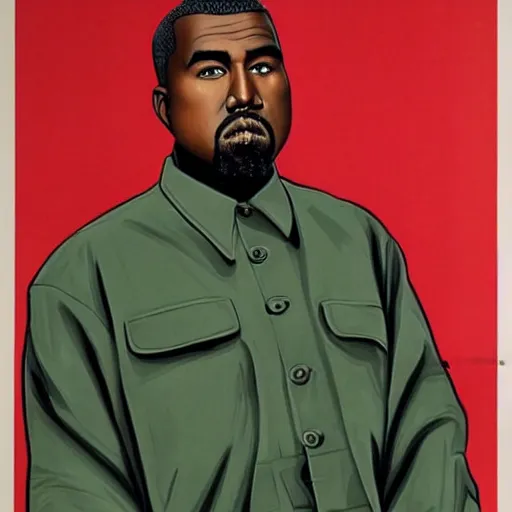 Prompt: Kanye West as a country leader in a 1950s chinese socialist propaganda poster, realistic art, high detail, in the style of Socialist Realism