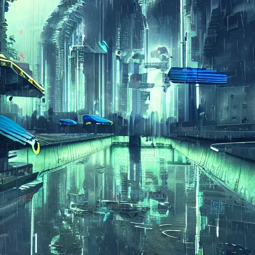 Prompt: futuristic city realistic grafitti utopia photorealism rain reflection jungle drones android,8k